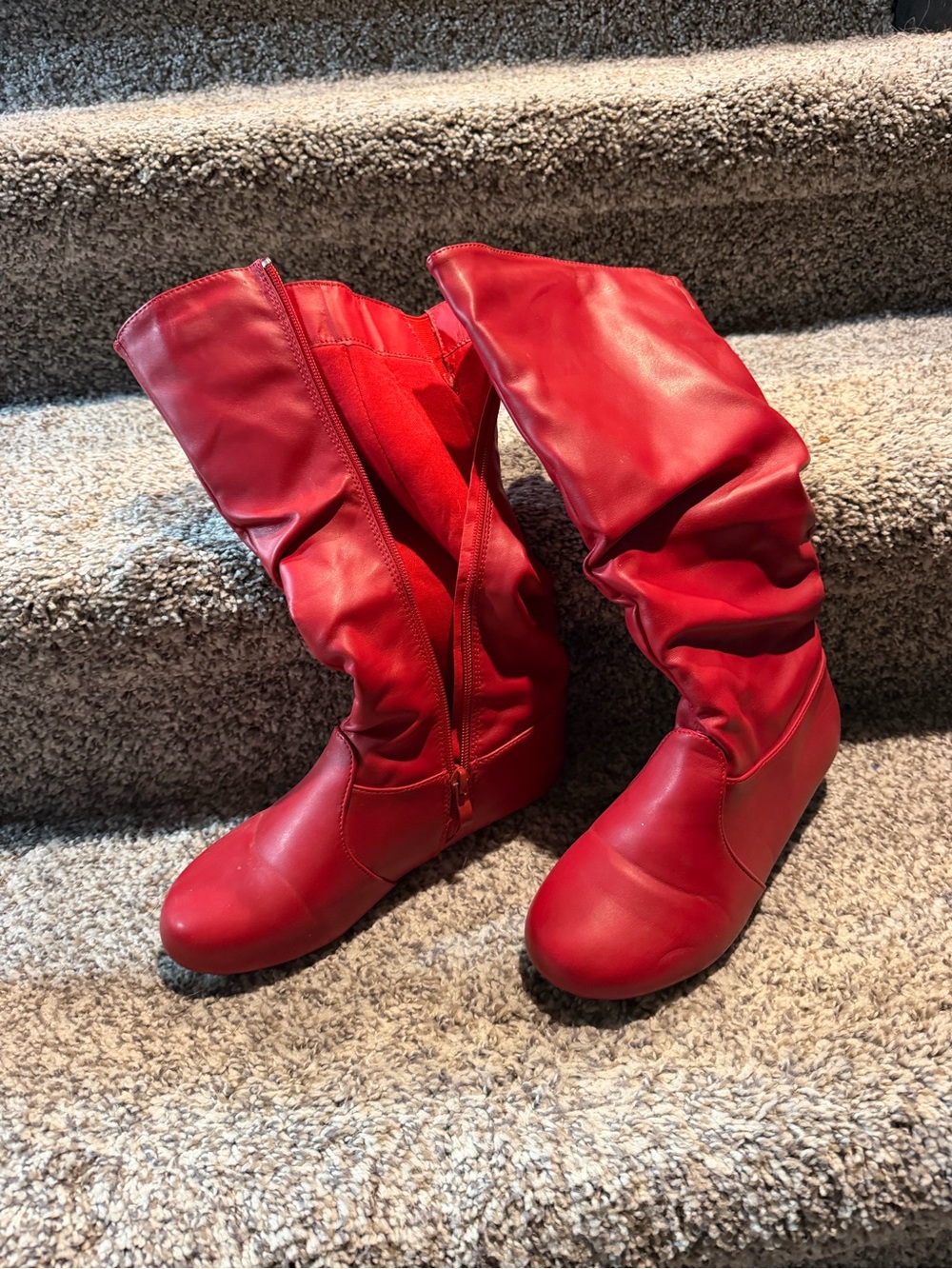 Women's Red Slouch Knee-High Boots